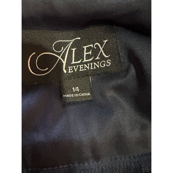 Womens Alex Evenings Dress Holiday Formal Navy Lace Cap Ruched Chiffon size 14 - Picture 12 of 15